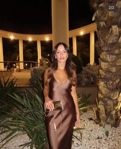 Zara dress midi maxi satin wedding lingerie chocolate brown party cocktail - Picture 1 of 15