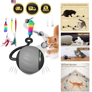 Juguetes interactivos para gatos bola luces LED sonidos inteligentes USB recargable gris - Imagen 1 de 8