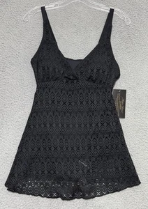 Costume da bagno ALISHA LEVINE all'uncinetto reggiseno imbottito nero taglia 10 NUOVO - Foto 1 di 9