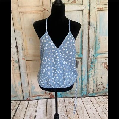 Blusa Top Passport Para Mujer Cuello en V Correa de Espagueti Floral Azul Talla Grande Foto 1 de 4