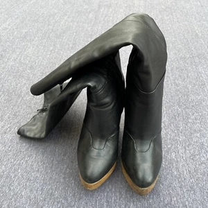 All Saints Size EU 37 Women's Savitr Leather Knee High Black Platform Boots - Picture 1 of 9