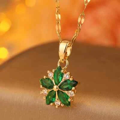 Collar colgante flor de cerezo para mujer cadena de acero inoxidable rosa Foto 1 de 4