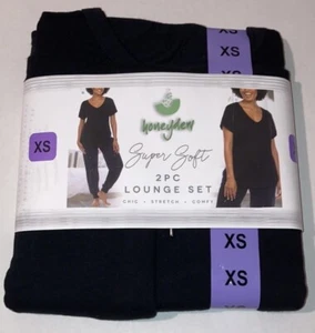 Honeydew Ladies' Embroidered Lounge Set, 2-piece, Black Pajamas, Lightning Bolts - Picture 1 of 5
