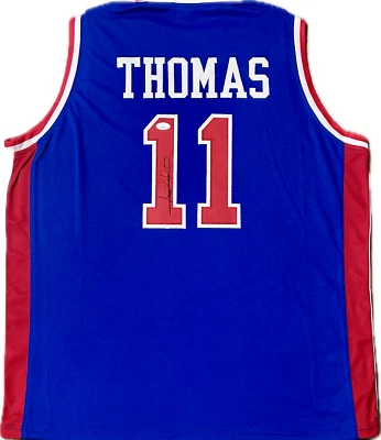 Auténtica camiseta azul/roja personalizada autografiada por Isiah Thomas JSA Foto 1 de 4