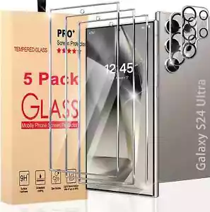 For Samsung Galaxy S24Ultra Screen Protector Tempered Glass 5 in 2 Anti-Buble HD - Picture 1 of 3