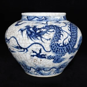 Arte coleccionable pintura china a mano maceta de dragón de porcelana azul y blanco - Imagen 1 de 9