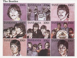 THE BEATLES JOHN LENNON PAUL MCCARTNEY TANZANIA STAMP SHEET MINT - Imagen 1 de 1