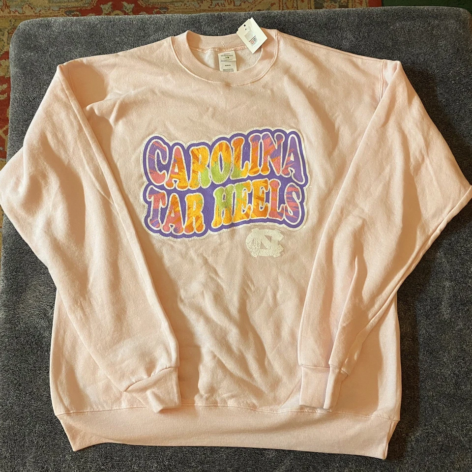 UNC Tarheels Pink Women's Sweatshirt Tie Dye Graphic Hanes EcoSmart Sz M