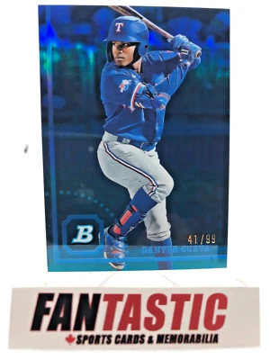 Danyer Cueva BLUE Chrome Refractor /99 2022 Bowman Heritage BHPC-33 Rangers - Image 1 of 2
