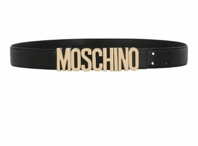 Moschino Mujer Logo Cinturón Negro y Dorado Talla US 12 / EU 46 Nuevo Foto 1 de 4