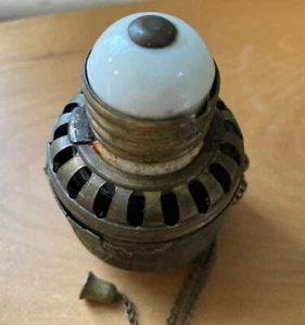 Rare Hard To Find Antique Brass & Porcelain Pull Chain Switch Socket - Picture 1 of 9