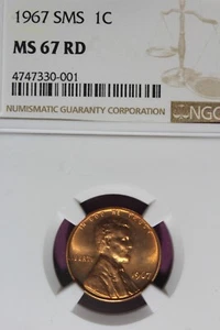 1967 SMS NGC 1C MS67RD LINCOLN MEMORIAL CENT #B47211 - Picture 1 of 2