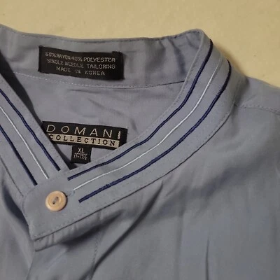 DOMANI COLLECTION  Mens XL Shirt Single Needle Tailoring Embroidered Blue VTG  - Image 1 of 4