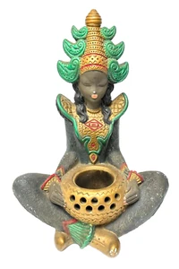 Vintage Retro 50s Chalkware Tretchikoff Thai Girl Lamp Base - Picture 1 of 14
