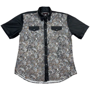 Winchester Western Shirt Mens 2XL Faux Leather Pearl Snap Pocket Paisley Cotton - Picture 1 of 11