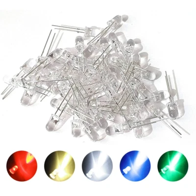 Kit 100 Diodos LED 3mm clear  ROJO / AMARI / VERDE / AZUL / BLANCO - Imagen 1 de 4
