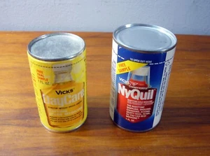 2 Vintage VICKS Dayquil/ NyQuil  Cough Syrup Sample Trial Medicine NOS Canisters - Picture 1 of 5