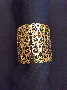 PIERCED DELICATE PIERCED SCROLL GOLDEN 2.5inch wide OPEN CUFF BRACELET - Picture 1 of 5
