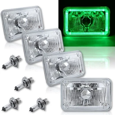 4X6" Green LED Halo Angel Eye Halogen Headlight Headlamp Bulbs Crystal Clear Set - Image 1 of 4