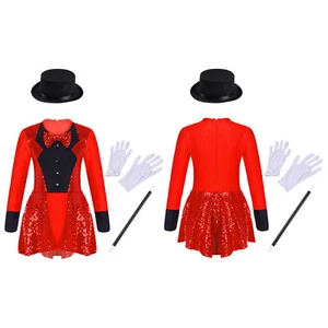 Girls Sequins Shiny Ringmaster Circus Bodysuit Magician Drummer Cosplay Costume - Picture 1 of 64