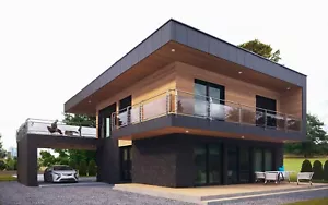 €81k/241 m² FERTIGHAUS-BAUSATZ AUS ÖKOLOGISCHEN BRETTSCHICHTHOLZ - RABATTCARD 3% - Bild 1 von 21