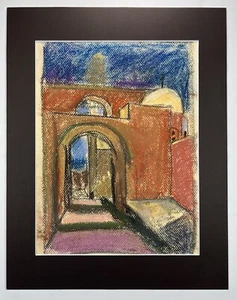 Impressionism Pastel Drawing 14x11” Architectural Street Scene Mykonos Greece - Picture 1 of 12