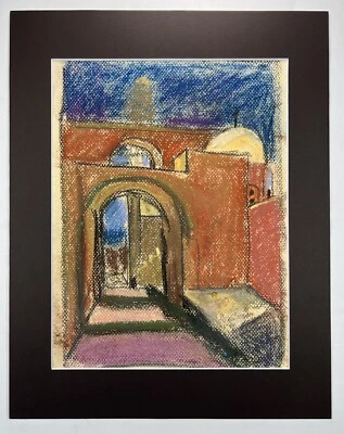 印象派粉彩绘画 14x11 英寸建筑街头场景 Mykonos 希腊 — 第 1/4 张图片