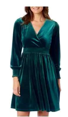 Vestido de terciopelo manga larga Briggs para dama talla pequeña (4-6), verde Foto 1 de 2