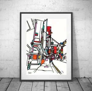 TOTNES ❤ Devon ❤ SIGNED ORIGINAL FRAMED PAINTING urban mid century boho bauhaus - Picture 1 of 11