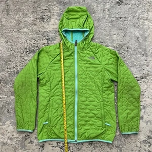 North Face HOODED QUILTED Fuzzy FLEECE LINED JACKET in Girl's Size XL 18 Green - Picture 1 of 7