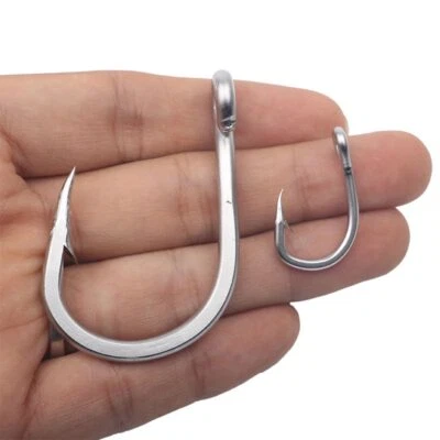 50PCS Stainless Steel Live Bait Circle Fishing Hook Saltwater Big Game 2/0-12/0 - Image 1 of 4
