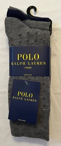 Polo Ralph Lauren Men's Crew Dress Socks 3 Pairs Gray Dots Shoe Size 6 - 12.5 - Picture 1 of 3