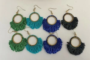 Handmade Circle Fringe Beaded Earrings You Pick The Color - Picture 1 of 18