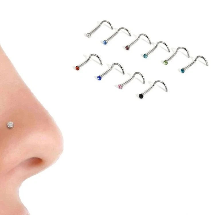 10 ORECCHINI NASO PIERCING NASINO IN ACCIAIO CHIRURGICO BRILLANTINO ZIRCONE 2 mm - Immagine 1 di 4