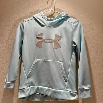 Under Armour Girls' Blue Hoodie Size Medium. Silver Glitter Logo - Image 1 of 4