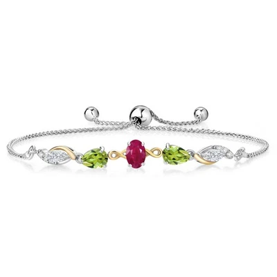 Plata 925 y Oro Amarillo 10K Rubí Peridoto Moissanita Blanca y Cultivado en Laboratorio Foto 1 de 3