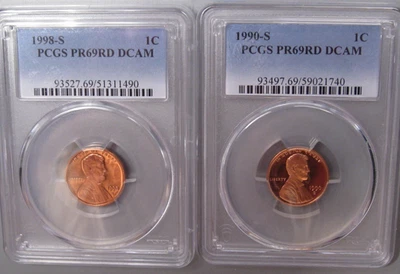 2 Deep Cameo Proof Lincoln Pennies 1990-s & 1998-s PCGS PR69RD DCAM.  #21 - Image 1 of 4