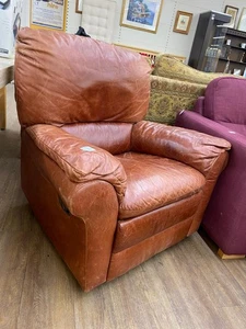 Manual Recliner Tan Leather Armchair - Picture 1 of 7