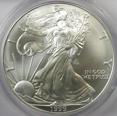 Dólar American Silver Eagle 1999 $1 ASE - ANACS MS70 - fecha rara en MS70 Foto 1 de 4