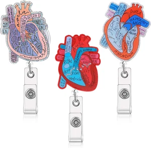 3Pcs Funny Cardiac Badge Reel Holder Retractable Heart Cardiac Phlebotomy wit... - Picture 1 of 12