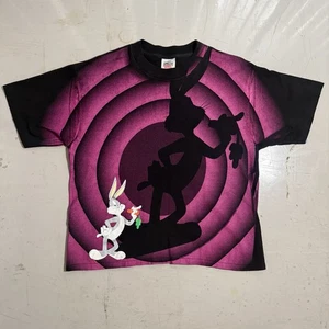 Vintage Bugs Bunny Looney Tunes 1992 Shadow All Over Print T-Shirt 90s Large - Bild 1 von 8