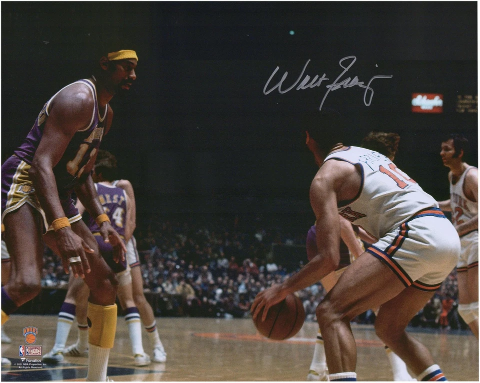 Walt Frazier New York Knicks Signed 16" x 20" Dribbling vs Wilt Photo - Image 1 of 1
