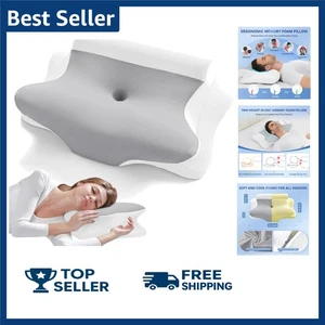 Cervical Neck Pillow Memory Foam Orthopedic Support for Side Back Sleepers Grey - Foto 1 di 9