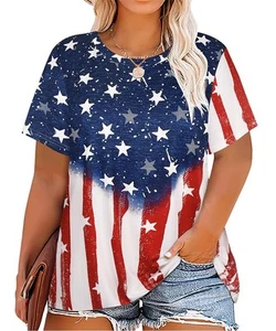 Plus Size Tops for Women 4th of July Memorial Independence Day Crewneck Tshir... - Picture 1 of 2