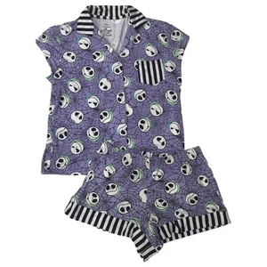 Womens Purple Nightmare Before Christmas Pajamas Halloween Shorts & Top - Picture 1 of 2