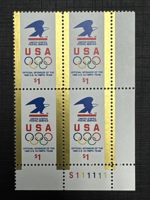 US Scott #2539 $1 Olympics Plate Block MNH. Free Shipping - Image 1 of 2