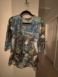 Figuerca & Flowers Top Damen Gr. Small blau V-Ausschnitt Spitze hinten Bluse Boho - Bild 1 von 7