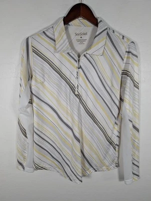 Camisa SanSoleil Mujer Mediana Amarilla Gris Rayas Manga Larga UPF 50 Golf Tenis Foto 1 de 4