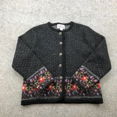 Suéter Tally-Ho Mujer Mediano Lana Floral Tejido Noruega Folk Botón Cárdigan Foto 1 de 4