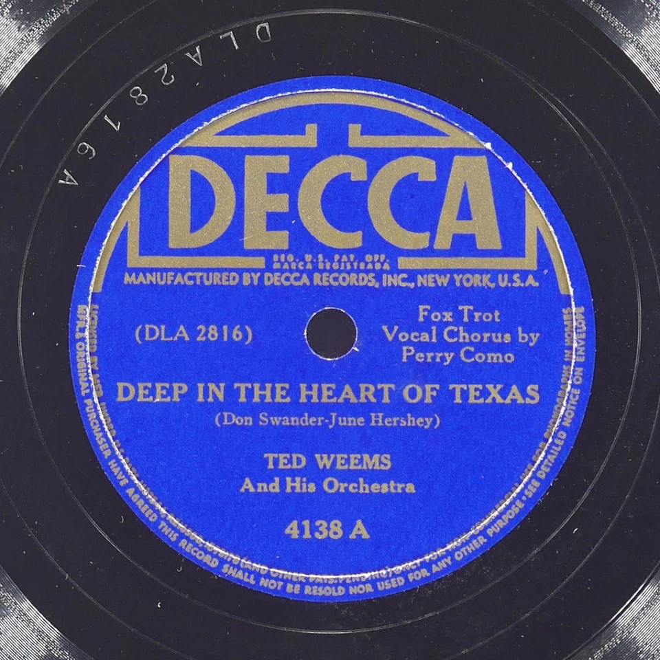 TED WEEMS Deep In The Heart Of Texas / Ollie Ollie Outs In Free DECCA 4138 VG+ Foto 1 de 4